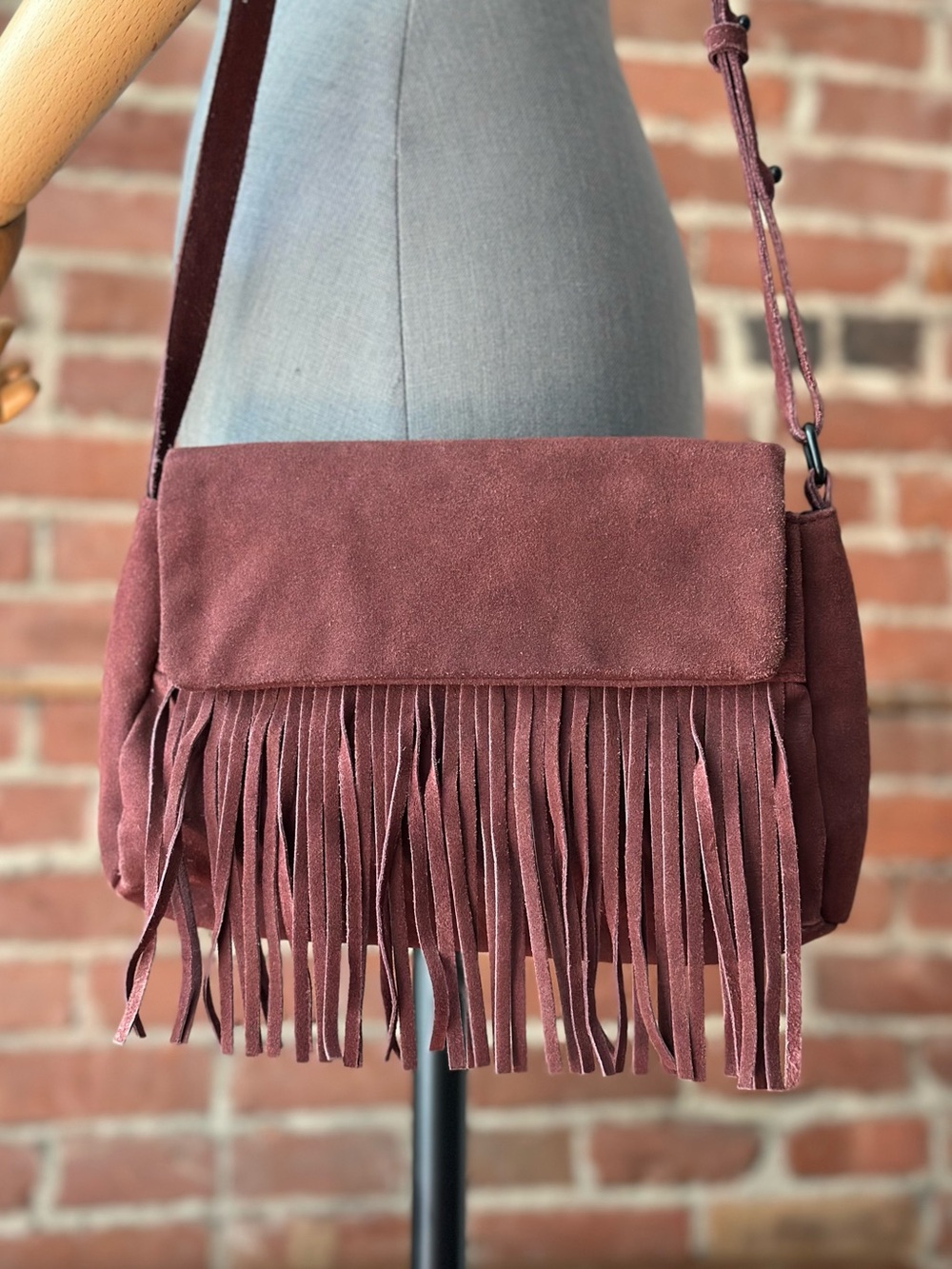 Suede Fringe Crossbody Mauve Bag Boho Western